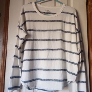 White and Blue Striped Long Sleeve Shirt